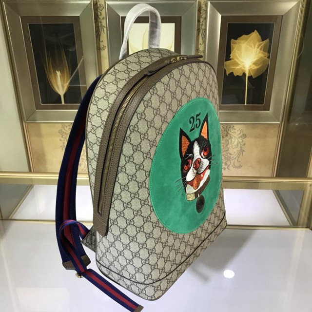 Gucci雙肩包 505372 古馳刺繡波士頓梗犬Bosco狗狗圖案背包 Gucci雙肩女包  gqy1193